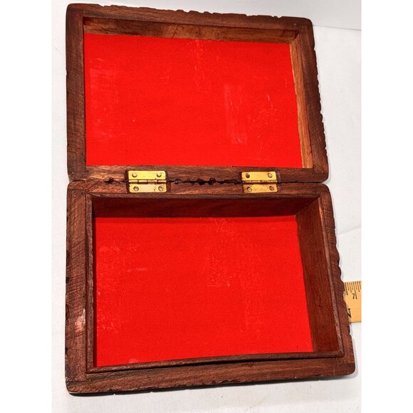 vintage hand carved hinged velvet lined Handcrafted Wooden Tree Life Jewelry Box - Picture 12 of 14